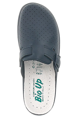 Professionelle blaue Hausschuhe mit Schnalle und Innensohle aus echtem Bio UP 728 Leder