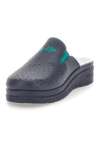 Professionelle, perforierte blaue Hausschuhe mit Innensohle aus echtem Bio-UP-729-Leder