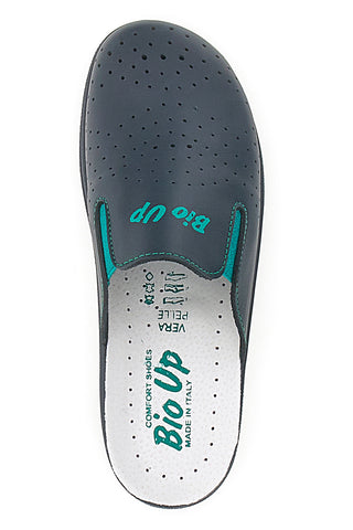 Professionelle, perforierte blaue Hausschuhe mit Innensohle aus echtem Bio-UP-729-Leder