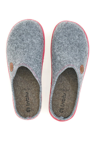 Inblu 39 CS graue Filzpantoffeln mit rosa Besatz