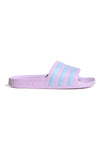 Lila Badeschuhe mit Adidas-Streifen Adilette Aqua
