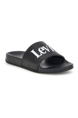 Schwarze Slipper mit Levi's POOL Logo S