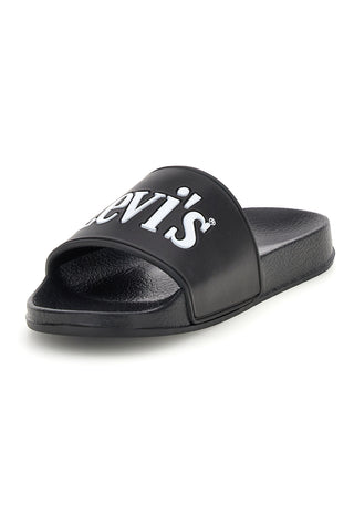 Schwarze Slipper mit Levi's POOL Logo S