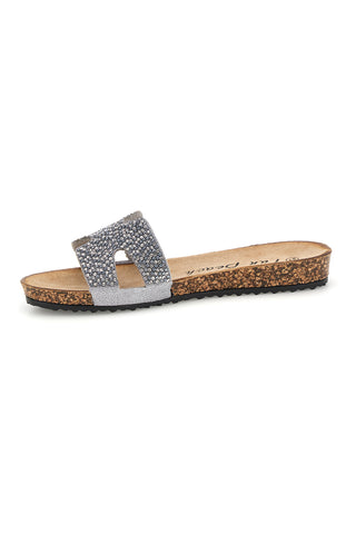 Ciabatte argento con brillantini Fun beach 18103