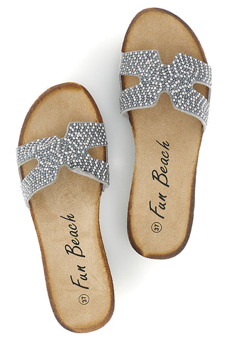 Ciabatte argento con brillantini Fun beach 18103