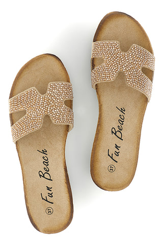 Ciabatte beige con brillantini Fun beach 18103