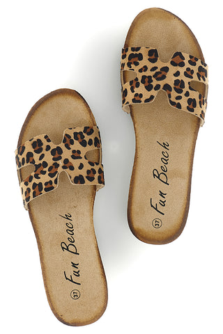 Ciabatte beige con stampa animalier Fun beach 181010