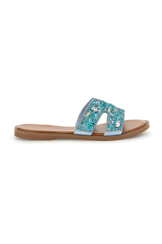 Ciabatte turchesi con pietre, brillanti e conchiglie Fun beach 15603