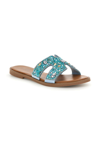 Ciabatte turchesi con pietre, brillanti e conchiglie Fun beach 15603