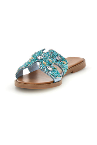 Ciabatte turchesi con pietre, brillanti e conchiglie Fun beach 15603