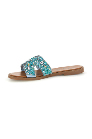 Ciabatte turchesi con pietre, brillanti e conchiglie Fun beach 15603