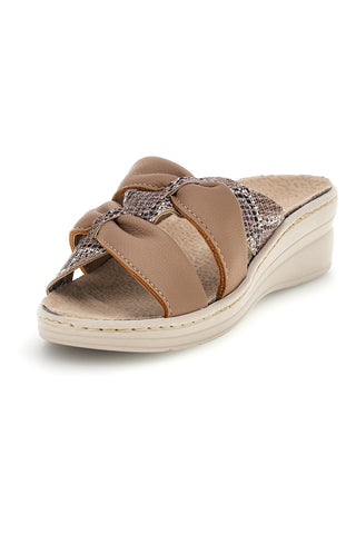 Ciabatte beige con fasce incrociate, inserti animalier e soletta estraibile Prima riga 1401