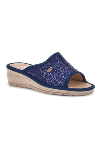 Blaue Hausschuhe mit Komfort-Keil Linea Comoda 7555