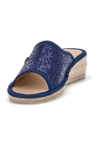 Blaue Hausschuhe mit Komfort-Keil Linea Comoda 7555