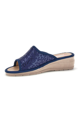 Blaue Hausschuhe mit Komfort-Keil Linea Comoda 7555