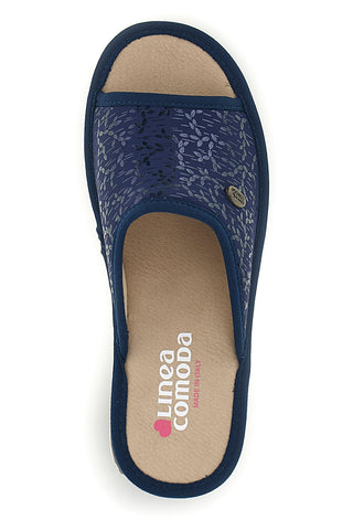 Blaue Hausschuhe mit Komfort-Keil Linea Comoda 7555