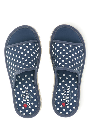 Blaue Hausschuhe mit Tupfen Comfortable Line 8536