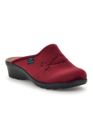 Bordeauxrote Hausschuhe mit Herzstickerei Fly flot 90L70536PE