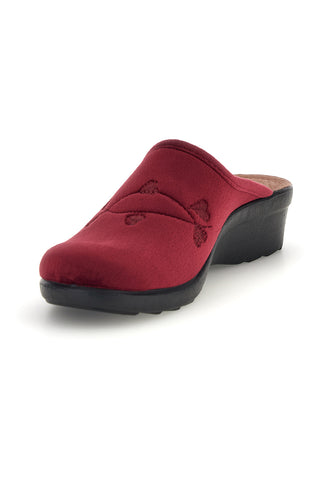Bordeauxrote Hausschuhe mit Herzstickerei Fly flot 90L70536PE