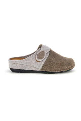 Graue und taupefarbene Hausschuhe aus Filz mit zweifarbigem Detail, Plocadi 6701580LO