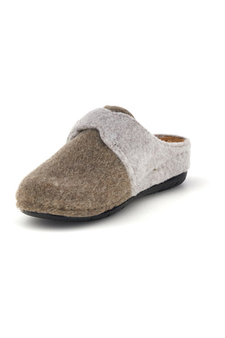 Graue und taupefarbene Hausschuhe aus Filz mit zweifarbigem Detail, Plocadi 6701580LO