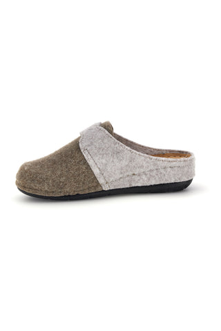 Graue und taupefarbene Hausschuhe aus Filz mit zweifarbigem Detail, Plocadi 6701580LO