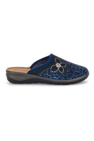 Blaue Hausschuhe im Animal-Print mit Schmuckanbringung von Inblu 13 OD