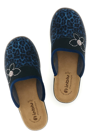 Blaue Hausschuhe im Animal-Print mit Schmuckanbringung von Inblu 13 OD
