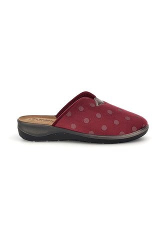 Bordeauxrote Pantoffeln mit Punkten und anatomisch geformtem Fußbett, Modell Inblu 14 OD