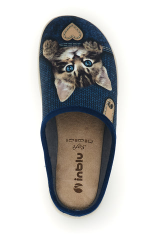 Blaue Hausschuhe mit Katzenmotiv von Inblu 40 ET