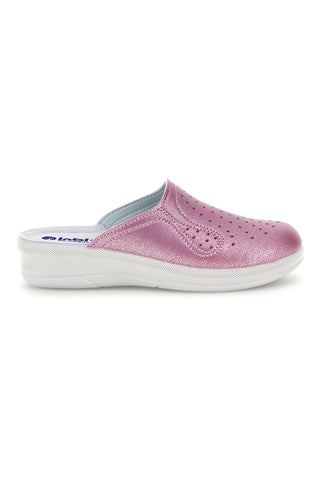 Metallic-rosa Sabot-Pantoletten mit geschlossener Spitze und Lochmuster-Detail, Inblu 5033N