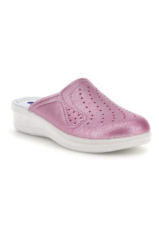 Metallic-rosa Sabot-Pantoletten mit geschlossener Spitze und Lochmuster-Detail, Inblu 5033N