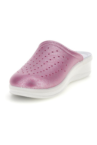 Metallic-rosa Sabot-Pantoletten mit geschlossener Spitze und Lochmuster-Detail, Inblu 5033N