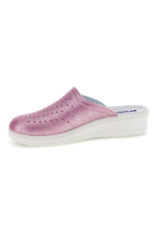 Metallic-rosa Sabot-Pantoletten mit geschlossener Spitze und Lochmuster-Detail, Inblu 5033N