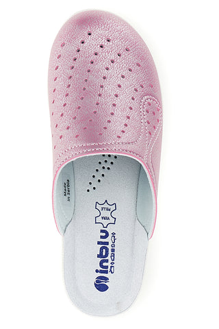 Metallic-rosa Sabot-Pantoletten mit geschlossener Spitze und Lochmuster-Detail, Inblu 5033N