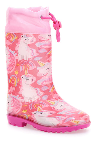 Rosa Gummistiefel mit Einhörnern und Kordelzug Einhorn S8010176S10