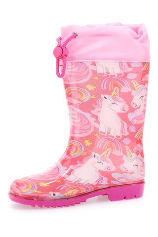 Rosa Gummistiefel mit Einhörnern und Kordelzug Einhorn S8010176S10