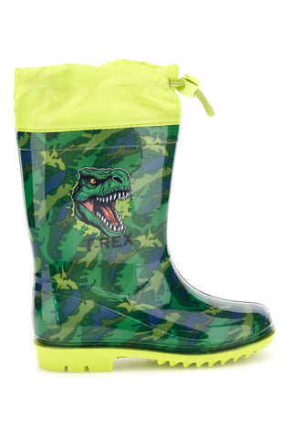 Stivali da pioggia verdi con coulisse e stampa T-Rex Dinosaur S8020193S02