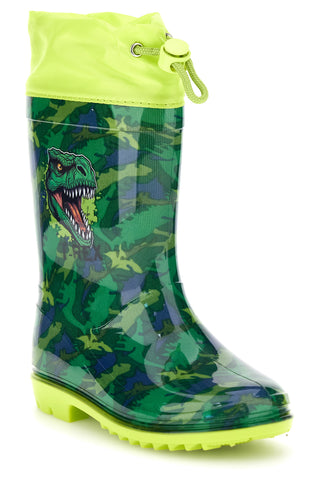 Stivali da pioggia verdi con coulisse e stampa T-Rex Dinosaur S8020193S02