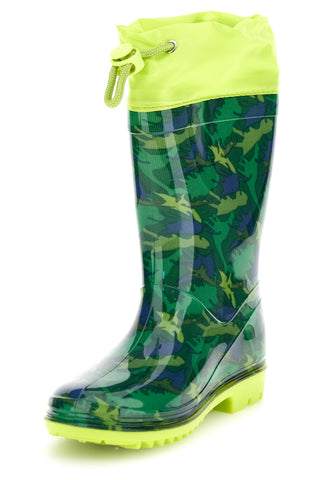 Stivali da pioggia verdi con coulisse e stampa T-Rex Dinosaur S8020193S02