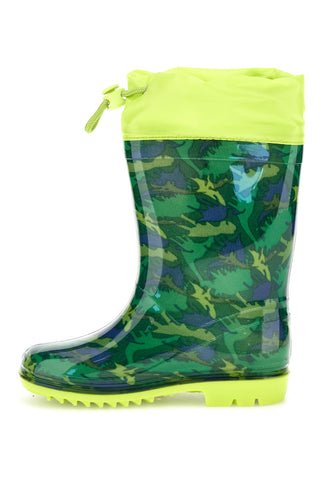 Stivali da pioggia verdi con coulisse e stampa T-Rex Dinosaur S8020193S02