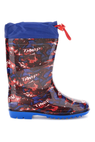 Stivali da pioggia blu e rossi con coulisse e stampa allover Spiderman R1310587S02