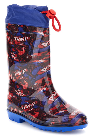 Stivali da pioggia blu e rossi con coulisse e stampa allover Spiderman R1310587S02