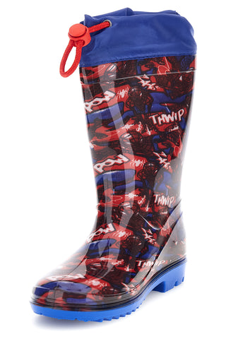 Stivali da pioggia blu e rossi con coulisse e stampa allover Spiderman R1310587S02