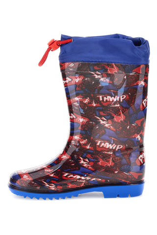 Stivali da pioggia blu e rossi con coulisse e stampa allover Spiderman R1310587S02