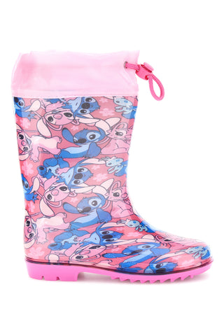 Stivali da pioggia rosa con coulisse e stampa allover Lilo & stitch D6020172S