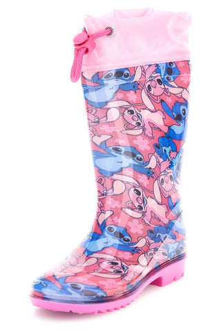 Stivali da pioggia rosa con coulisse e stampa allover Lilo & stitch D6020172S