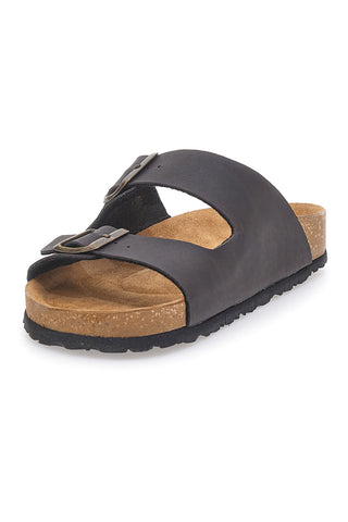 Ciabatte marroni con doppia fibbia e plantare in pelle INBLU 12 NU