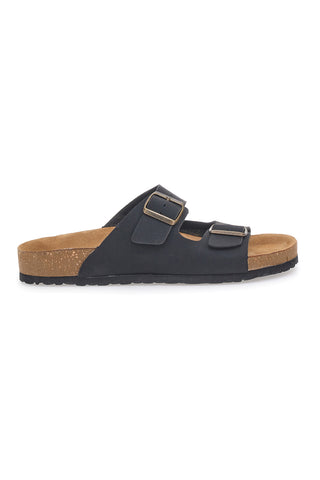 Schwarze Slipper mit Doppelschnalle und Lederinnensohle INBLU 12 NU