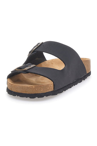 Ciabatte nere con doppia fibbia e plantare in pelle INBLU 12 NU